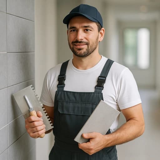 Artisan posant du carrelage à Metz